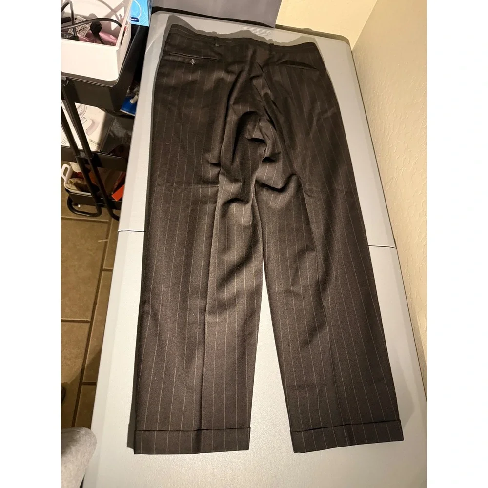 Tommy Hilfiger Mens Brown Pinstripe 2 Piece Suit Blazer Pleated Pants Dillard's